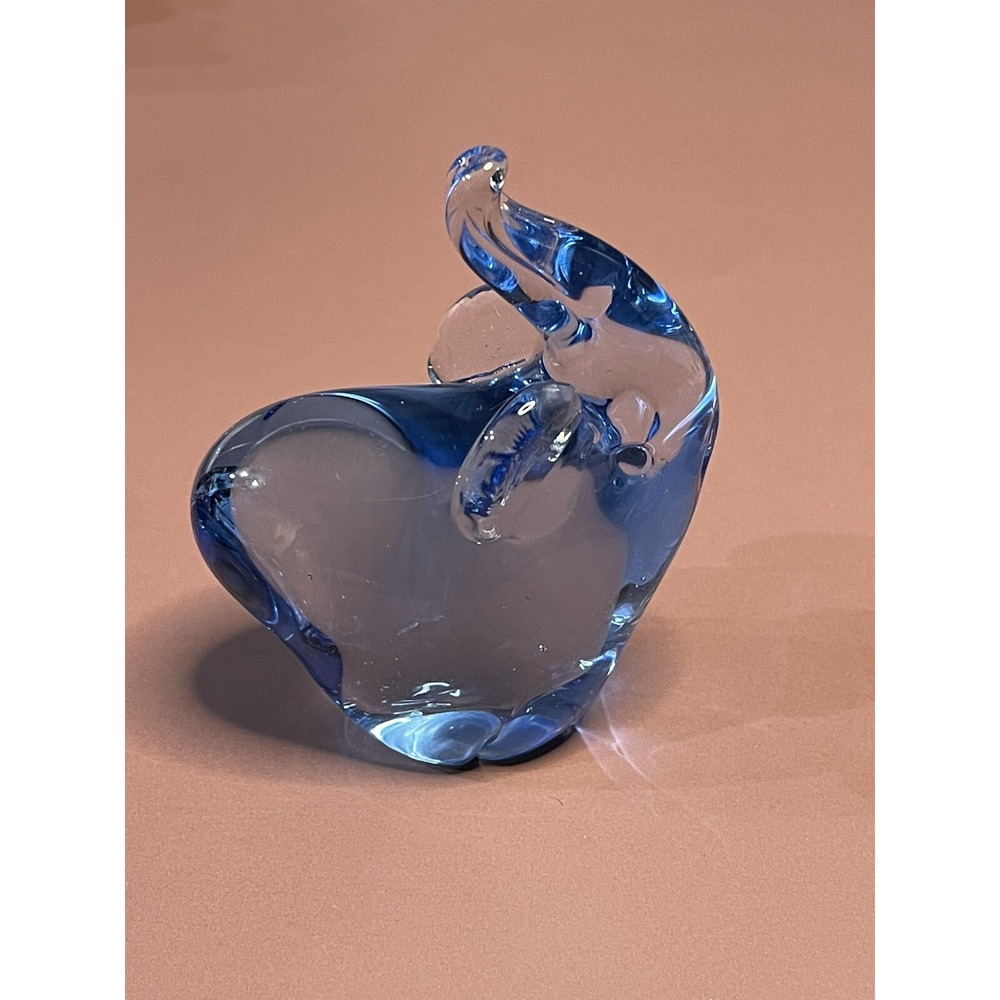 Small Blue Glass Elephant Figurine Trunk Up Standing Lucky 3"‎ Paperweight